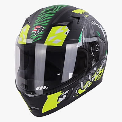 STEELBIRD SBA-21 RAPTOR PANTHA MATT BLACK/NEON GREEN C/V 600 MM (L) (LONG CHEEKPAD)