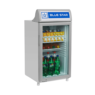 Blue Star 95L visi cooler with internal shelving.