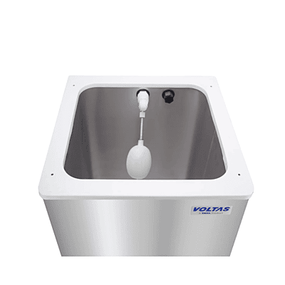 Angled shot showcasing the polished stainless steel finish of the Voltas cooler.
