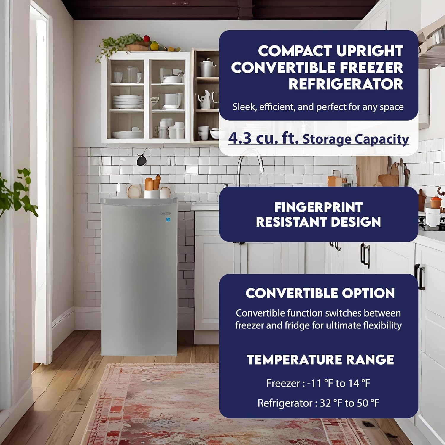 4.3cf Congelador vertical compacto PUERTA REVERSIBLE
