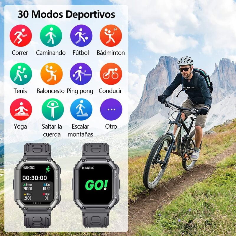 Reloj Inteligente,Smartwatch Militar de 1.8" HD