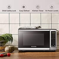 BLACK+DECKER Horno de microondas digital compacto de 700 vatios de 0.7 pies cúbicos, iluminación LED, cerradura para niños, acero inoxidable