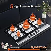Placa de cocina de gas de 30 pulgadas con 5 quemadores