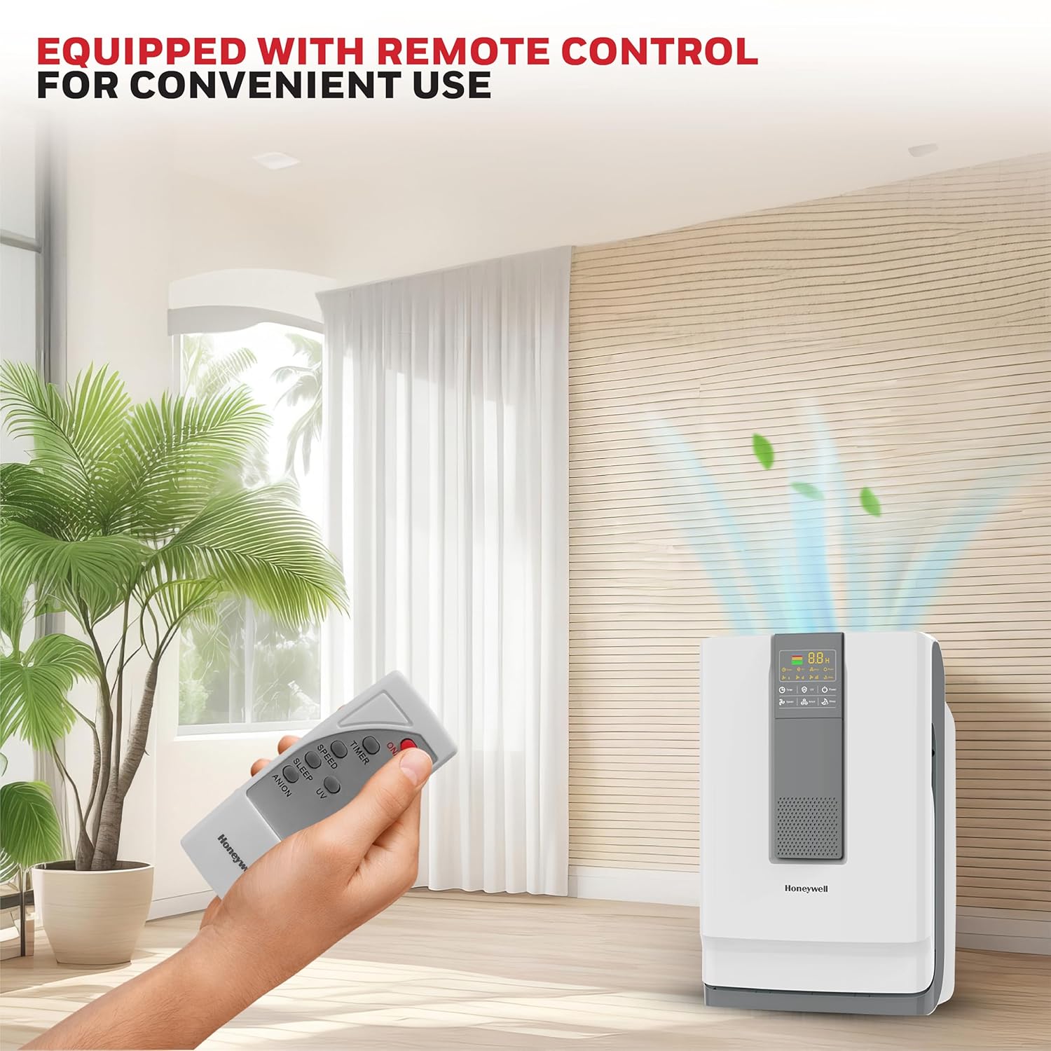 The 3D airflow design of the Honeywell Air Touch V4 effectively circulating clean air in a room. The 3D airflow design of the Honeywell Air Touch V4 effectively circulating clean air in a room.