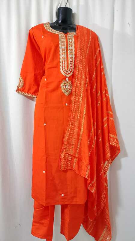 P577: Ready To Ship Beautiful 3pc Silk Kurti Set