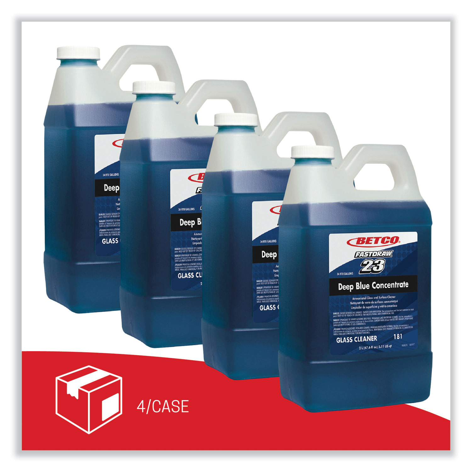 Deep Blue Glass and Surface Cleaner, 2 L Bottle - 4/Case