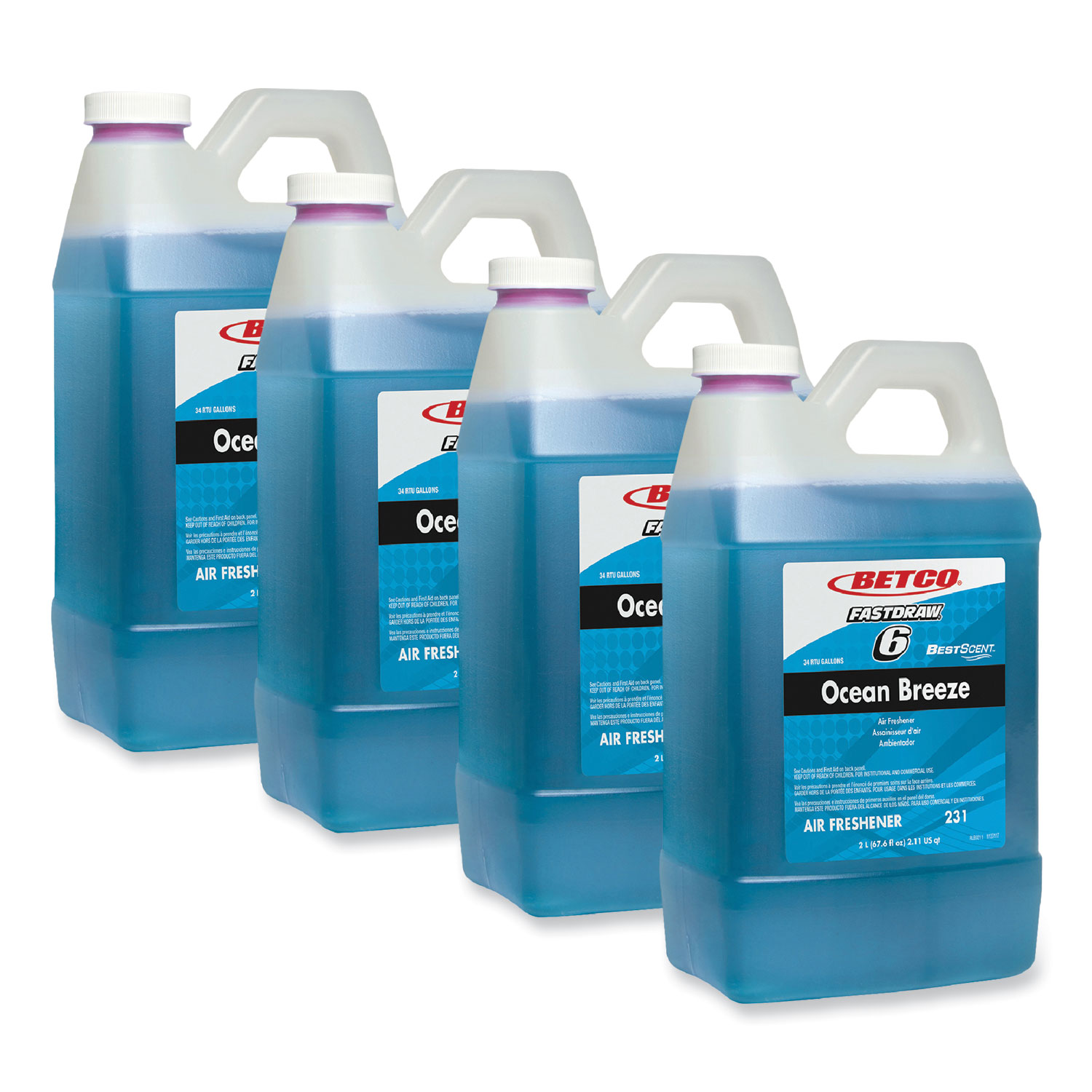 BestScent Ocean Breeze Deodorizer, Ocean Breeze Scent, 67.6 oz FastDraw Bottle - 4/Carton