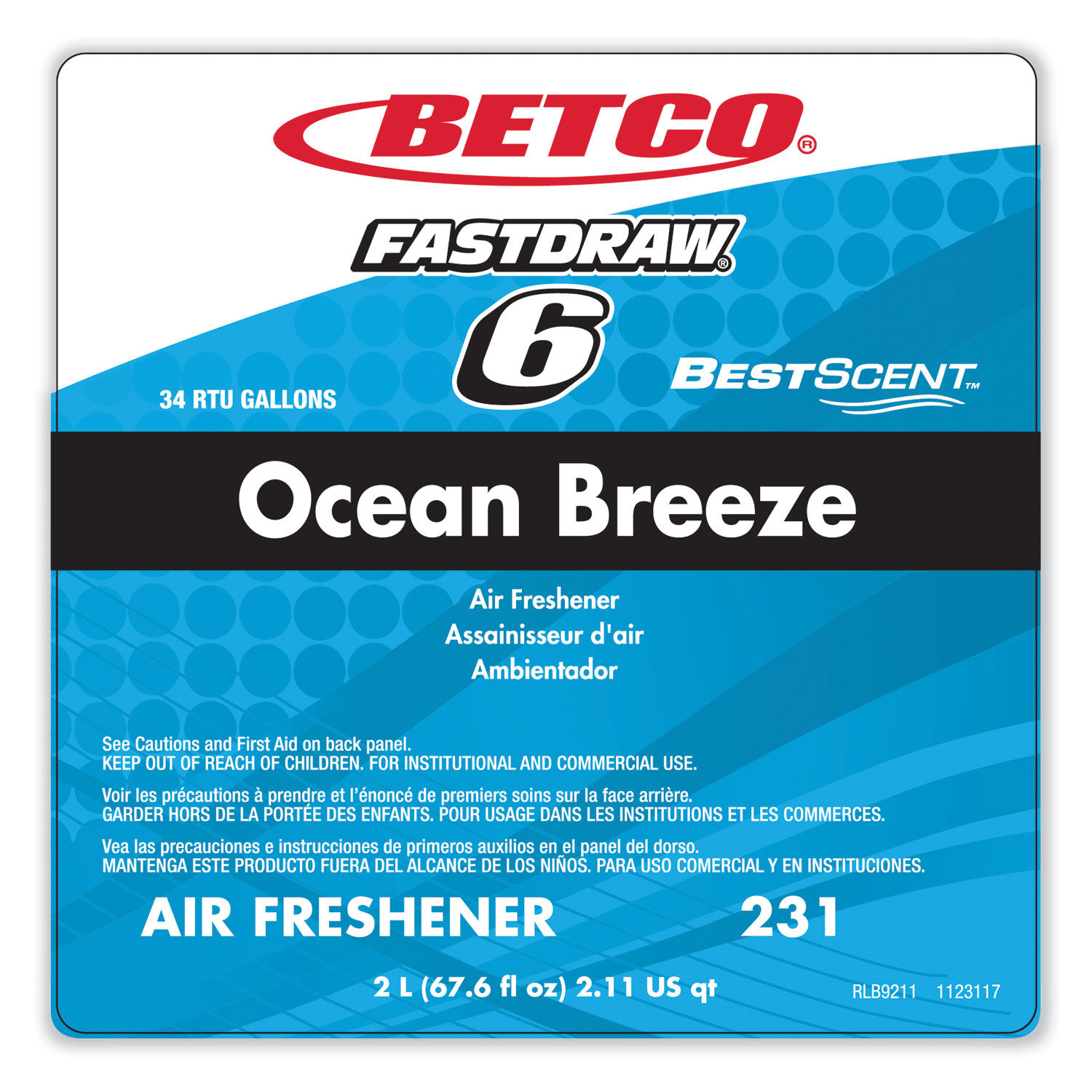BestScent Ocean Breeze Deodorizer, Ocean Breeze Scent, 67.6 oz FastDraw Bottle - 4/Carton
