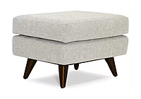 Modern Light Grey Ottoman | Linen-Look Fabric Footstool with Tapered Legs