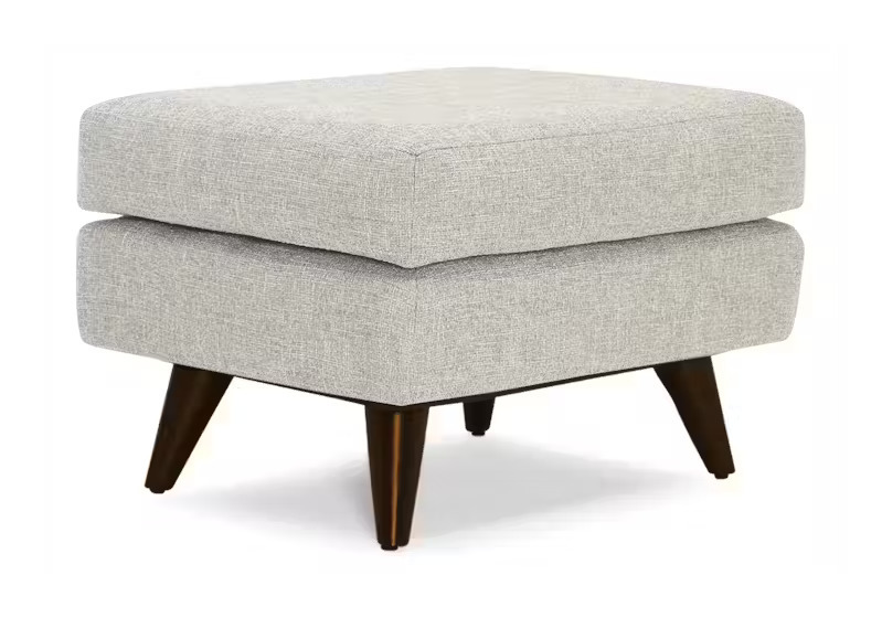 Modern Light Grey Ottoman | Linen-Look Fabric Footstool with Tapered Legs