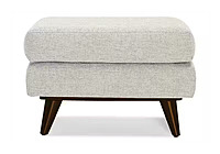 Modern Light Grey Ottoman | Linen-Look Fabric Footstool with Tapered Legs