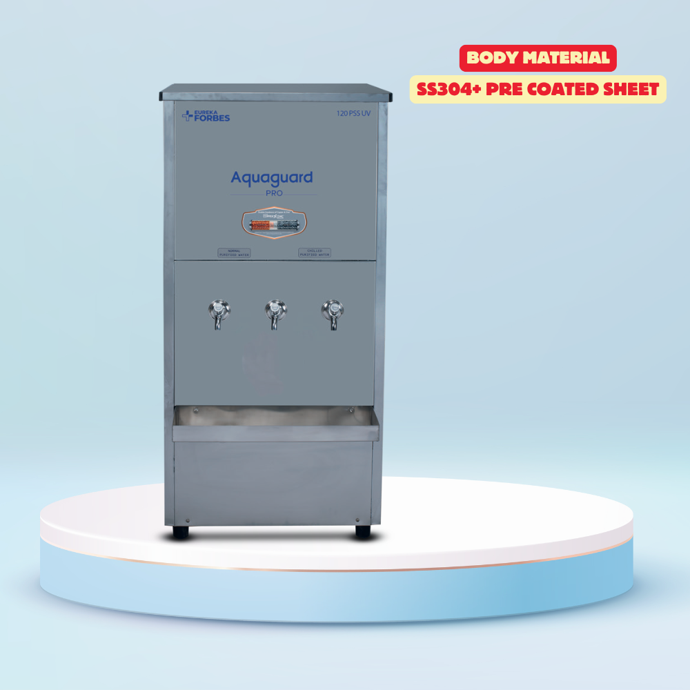 The Eureka Forbes Professional logo on the front panel of the Pro Pure Chill 120 PSS. The Eureka Forbes Professional logo on the front panel of the Pro Pure Chill 120 PSS.
