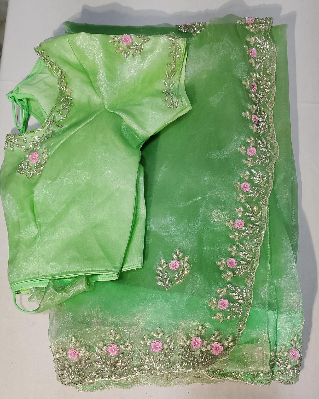 c073: Ready To Ship Organza Saree With Stitched Blouse