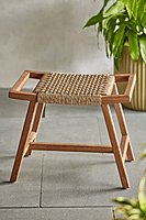 Outdoor Woven Rattan Stool | Natural Wood Patio Ottoman | Boho Accent Bench Outdoor Woven Rattan Stool | Natural Wood Patio Ottoman | Boho Accent Bench