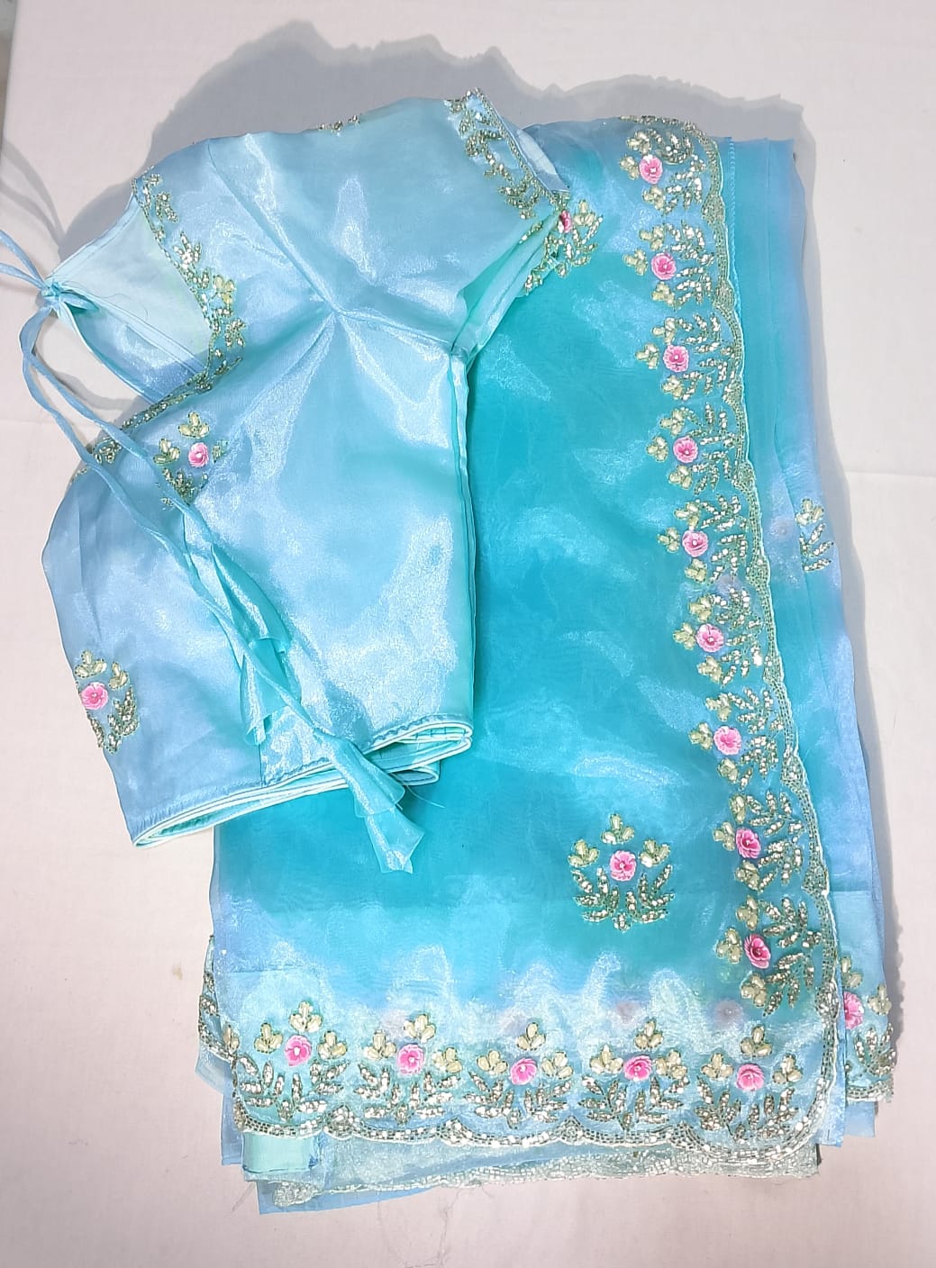 c074: Ready To Ship Organza Saree With Stitched Blouse