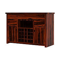 Solid Sheesham Wood Wine Bar Cabinet | Large Liquor Buffet with Wine Rack & Glass Holder Solid Sheesham Wood Wine Bar Cabinet | Large Liquor Buffet with Wine Rack & Glass Holder