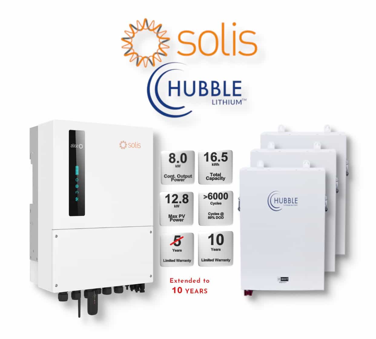 8.0 kW SOLIS S6 Hybrid Combo, c/w 3x 5.5 kWh HUBBLE Lithium Batteries