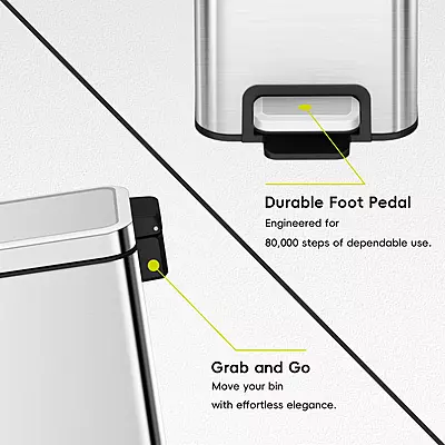 سلة نفايات ايكو بدواسة مع بطانة داخلية – 10 لتر  – من الفولاذ المقاوم للصدأ