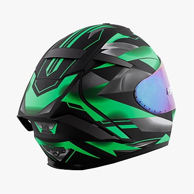 STEELBIRD SA-2 METALLIC BLACK/FLUO GREEN C/V 600 MM WITH EXTRA VISOR (SH)