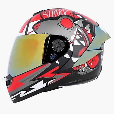 STEELBIRD SBA-8 ISS SHARKY MATT BLACK/RED C/V 580 MM WITH EXTRA GOLD VISOR & GOLD SPOILER