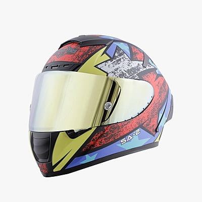 STEELBIRD SA-2 STAR GLOSSY BLACK/RED C/V 600 MM WITH EXTRA VISOR (SH)