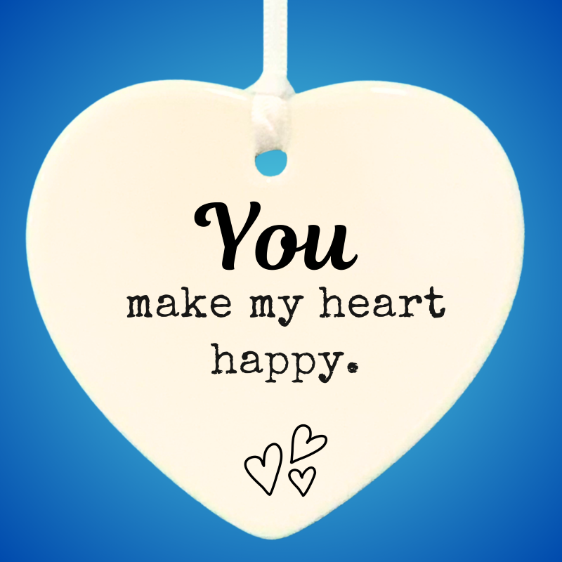 3" Heart Ceramic Ornament – Heart Happy- Romantic Keepsake Engagement, Wedding, or Anniversary