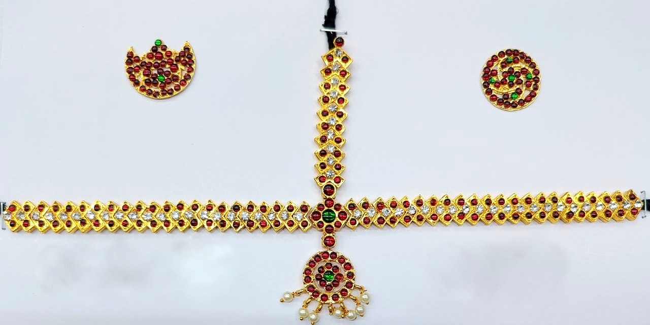 Kempstone Headset with Gold Finish – Suryan & Chandran for Classical Indian Dance & Bridal Kempstone Headset with Gold Finish – Suryan & Chandran for Classical Indian Dance & Bridal