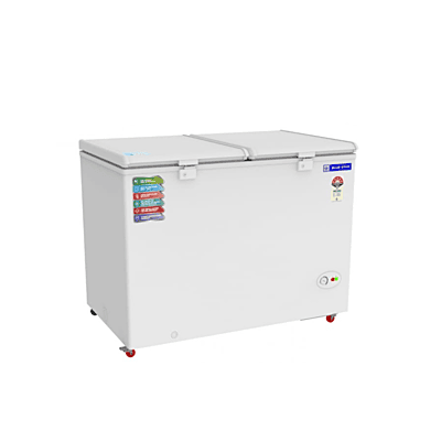 Blue Star CF5-330NEYW Chest Freezer with Food Items Stored Inside Blue Star CF5-330NEYW Chest Freezer with Food Items Stored Inside