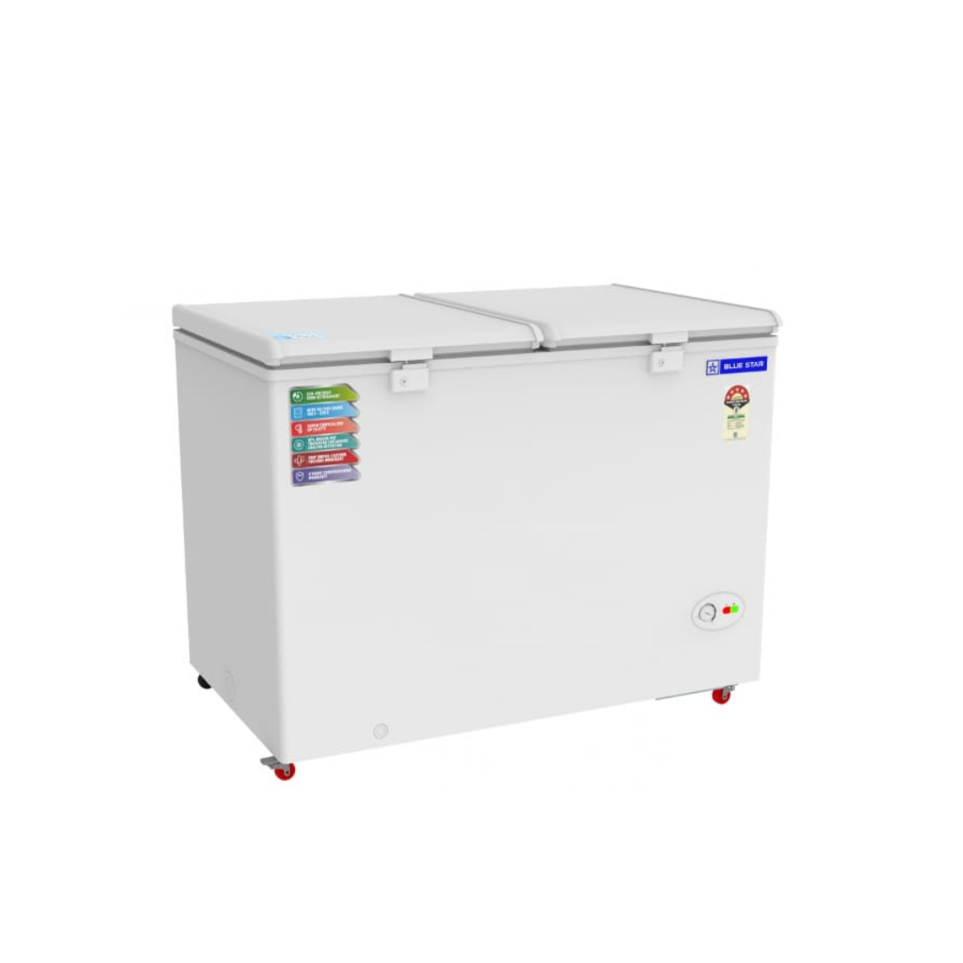 Blue Star CF5-330NEYW Chest Freezer with Food Items Stored Inside Blue Star CF5-330NEYW Chest Freezer with Food Items Stored Inside