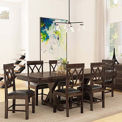 Modern Farmhouse 6-Seater Dining Set | Dark Wood Table & X-Back Chairs