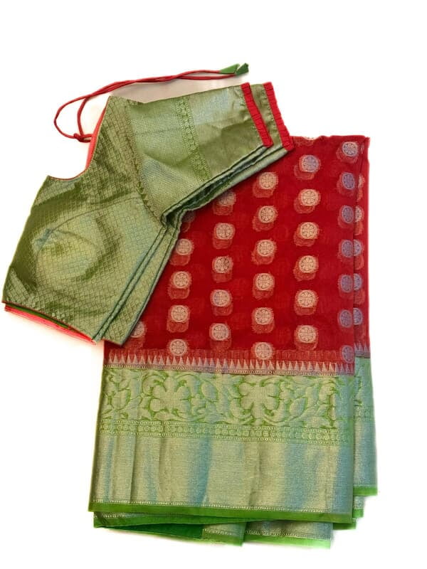 M770: Beautiful Banarasi Organza Silk Saree With  Stitched Blouse