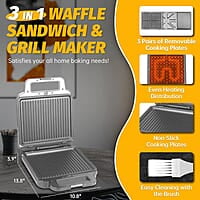 Panini Grill Press Sandwichera de desayuno 3 en 1