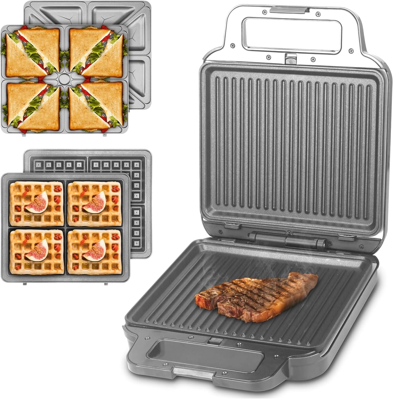Panini Grill Press Sandwichera de desayuno 3 en 1