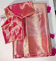 C245: Ready To Ship  Beautiful Pure Silk Tissue Silk Saree With Stitched Blouse