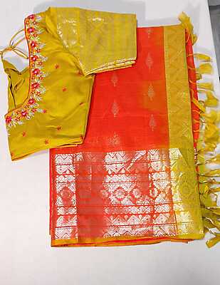 D166: Ready To Ship Beautiful Soft Silk Saree With Stitched Blouse