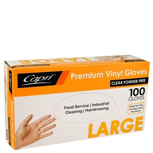 Powder Free Clear Vinyl Gloves Large Pack 100