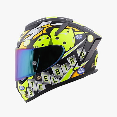 STEELBIRD SA-2 CASINO GLOSSY BLACK/NEON C/V 600 MM WITH EXTRA VISOR (SH)