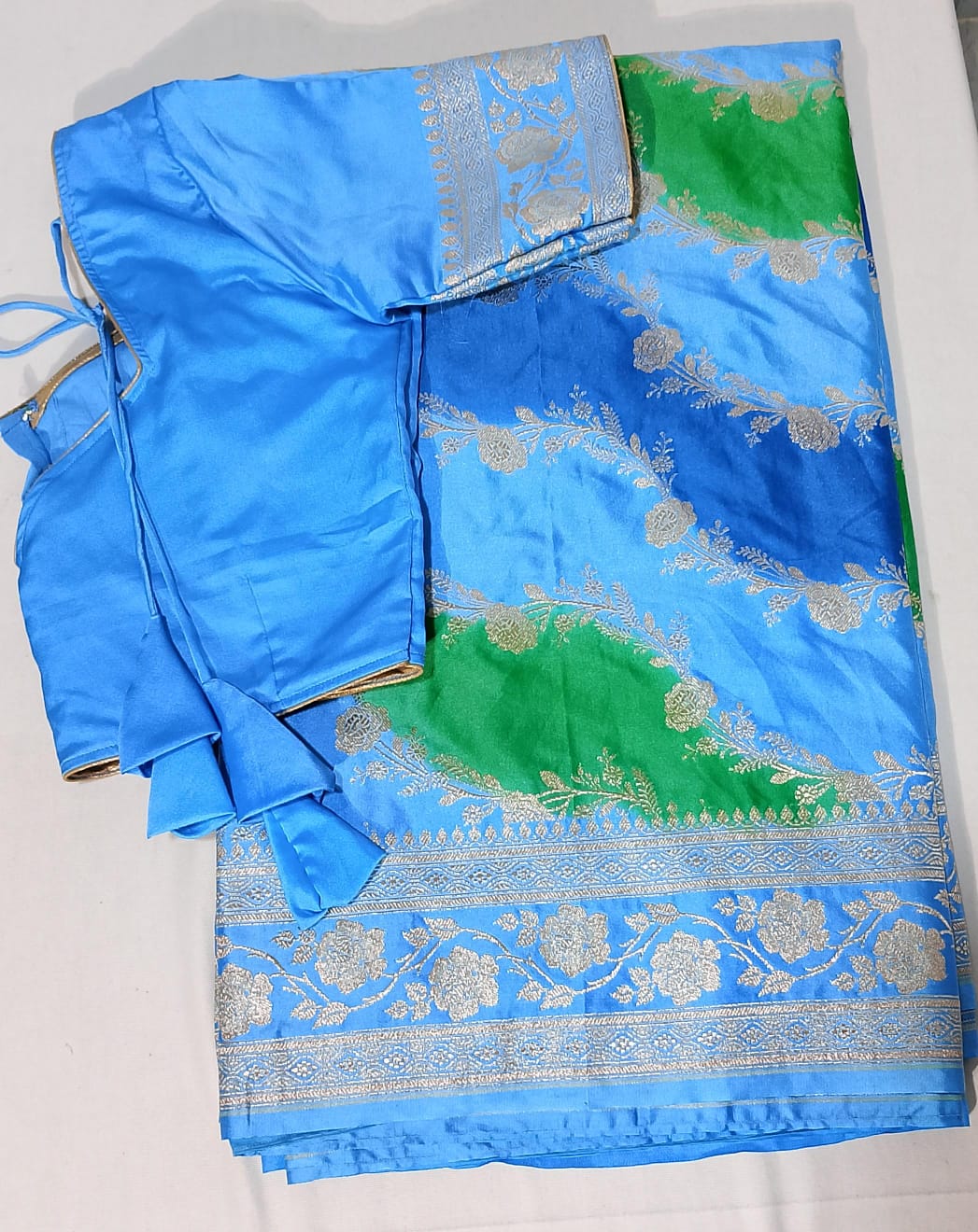 C205: Ready To Ship Beautiful Banarasi Mushroom Satin Saree With Stitched Blouse