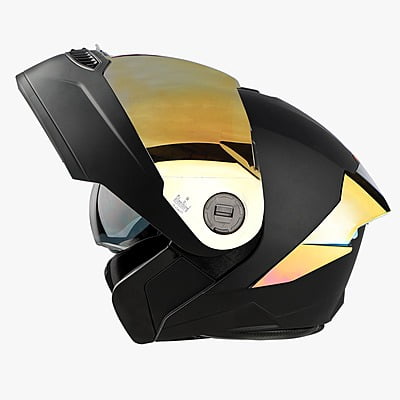 STEELBIRD SBA-8 ISS GLOSSY BLACK WITH GOLD SPOILER C/V 600 MM WITH EXTRA GOLD VISOR