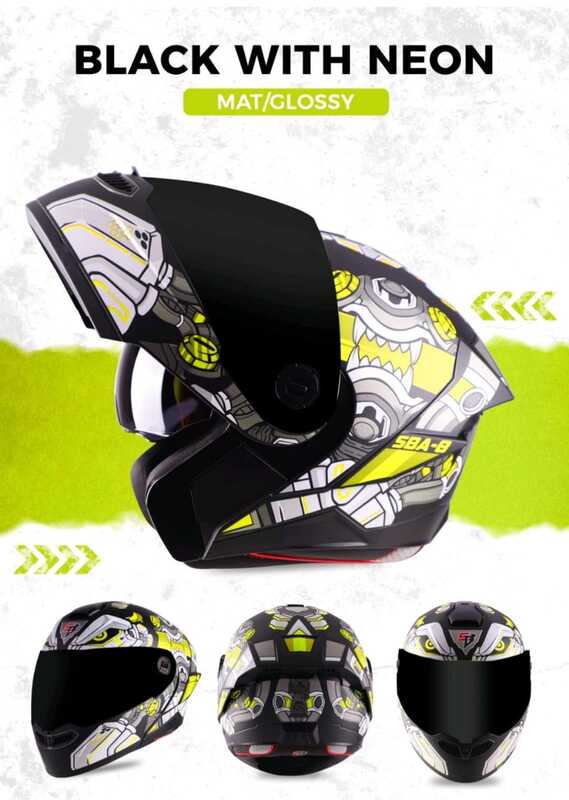 STEELBIRD SBA-8 ISS DIZIMON MATT BLACK/NEON C/V 580 MM WITH EXTRA SMOKE VISOR