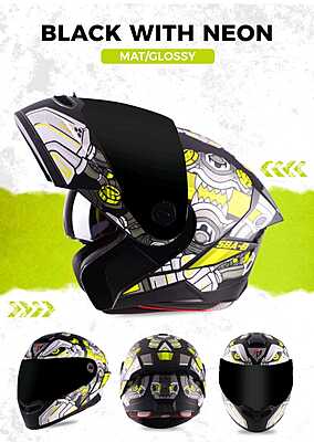 STEELBIRD SBA-8 ISS DIZIMON GLOSSY BLACK/NEON C/V 580 MM WITH EXTRA SMOKE VISOR