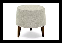 Modern Round Grey Ottoman | Upholstered Linen-Look Footstool with Tapered Wood Legs
