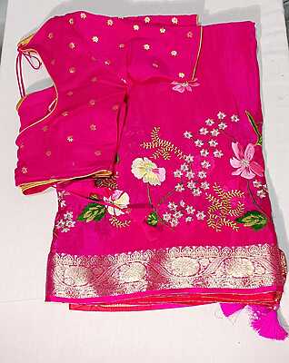 D05: Ready To Ship Beautiful Pure Chinnon Silk Saree With Stitched Blouse