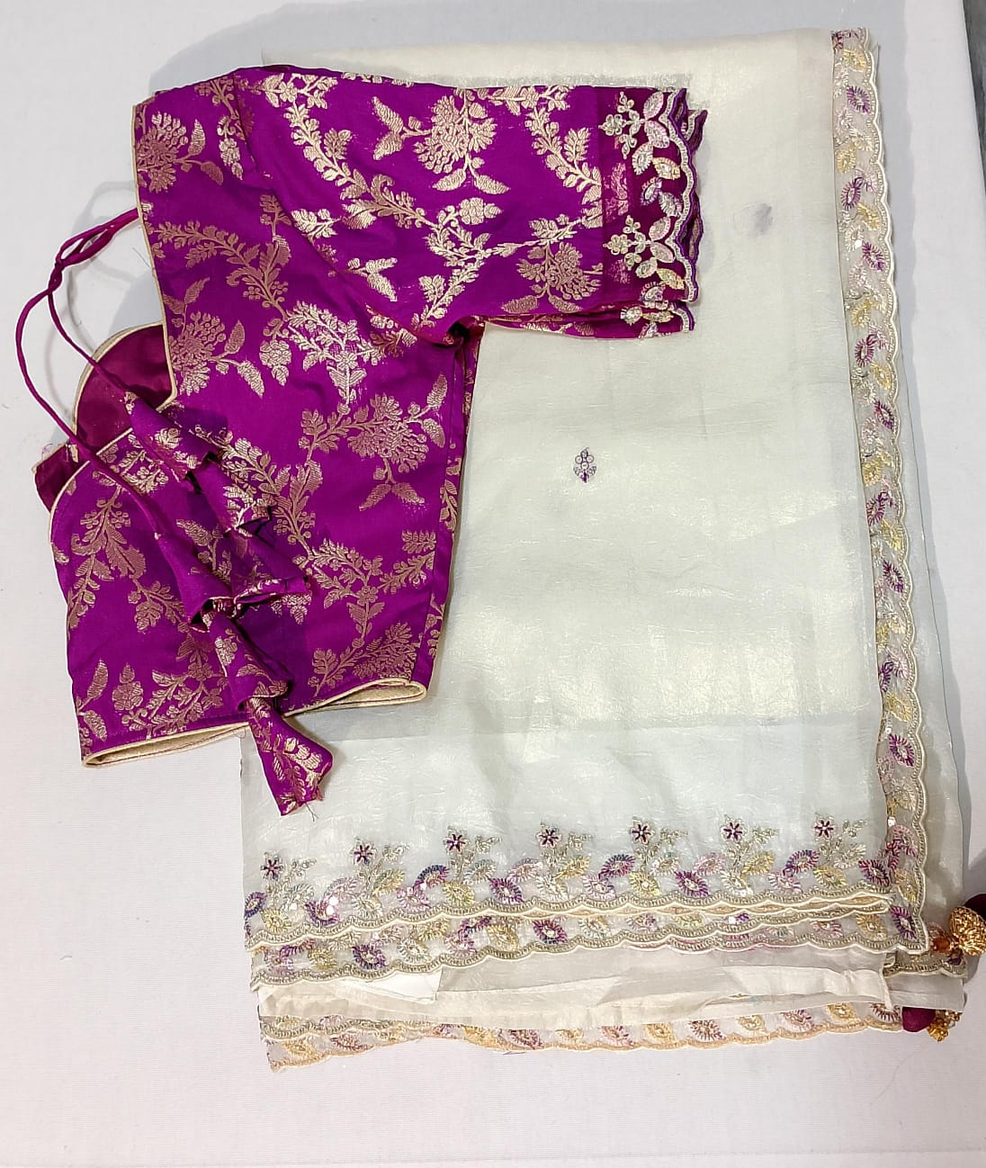 C206: Ready To Ship Beautiful Tissue Silk Saree With Stitched Blouse