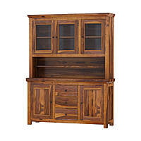 Solid Sheesham Wood Crockery Cabinet with Glass Doors – Hutch Style Display & Storage Unit