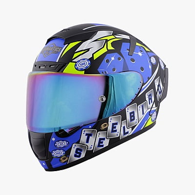 STEELBIRD SA-2 CASINO GLOSSY BLACK/BLUE C/V 600 MM WITH EXTRA VISOR (SH)