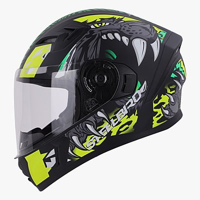 STEELBIRD SBA-21 RAPTOR PANTHA MATT BLACK/NEON GREEN C/V 600 MM (L) (LONG CHEEKPAD)