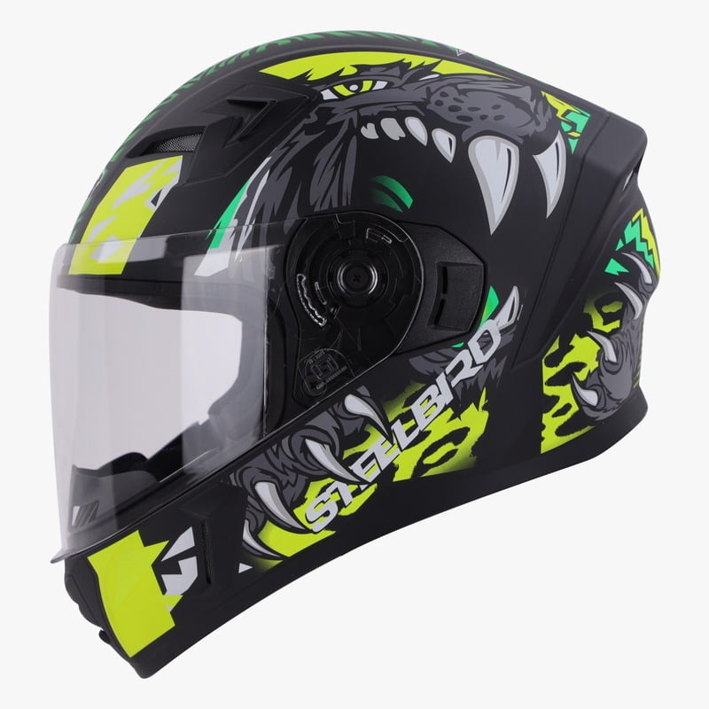 STEELBIRD SBA-21 RAPTOR PANTHA MATT BLACK/NEON GREEN C/V 600 MM (L) (LONG CHEEKPAD)