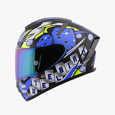 STEELBIRD SA-2 CASINO GLOSSY BLACK/BLUE C/V 600 MM WITH EXTRA VISOR (SH)