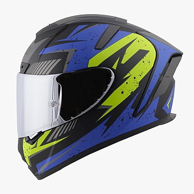 STEELBIRD SA-2 BREEZER GLOSSY BLACK/BLUE C/V 600 MM WITH EXTRA VISOR (SH)